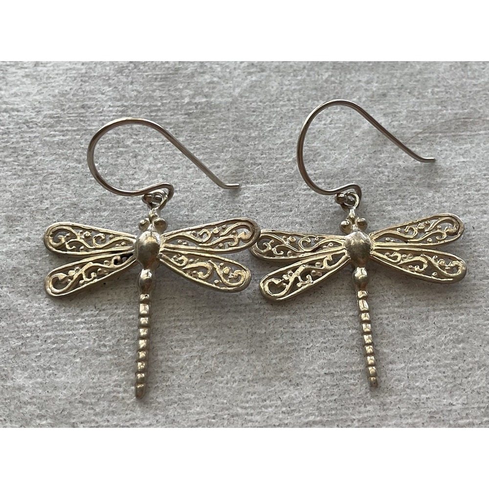 925 Sterling Silver dragonfly dangle earrings Vintage Estate Jewelry